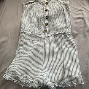 Striped Romper with Button Detailing